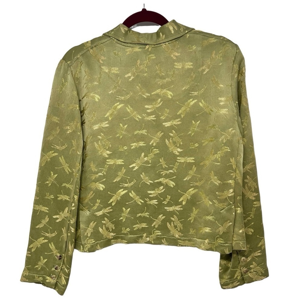 Citron Santa Monica Green Dragonfly Print Collared Button Front Jacket Medium - Picture 3 of 12